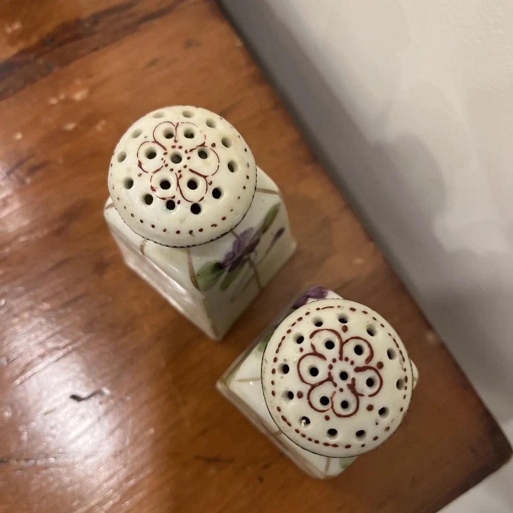 Vintage Hand Painted Nippon Salt and Pepper Shakers Floral Violet Pattern
